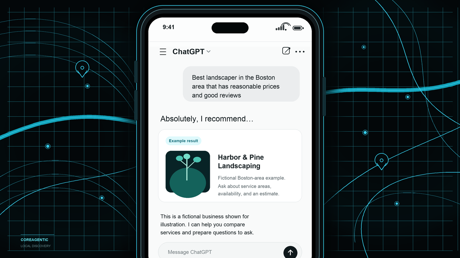 AI assistant response to a readable request for a recommended landscaper in Boston